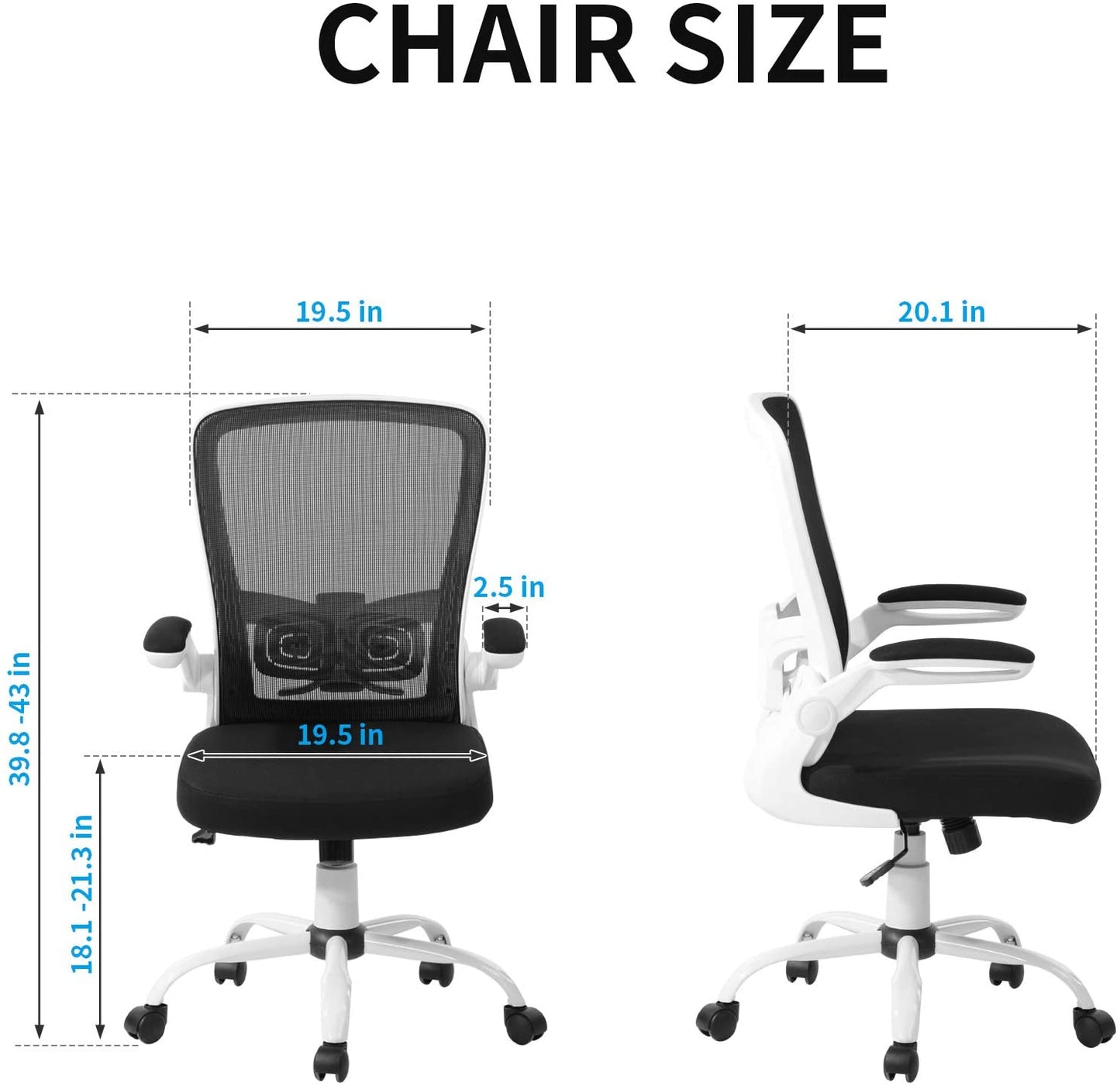 UNICOO - Mid Back Mesh Computer Chair, Office Task Desk Chair, Swivel Home Comfort Chairs with Padded Flip-up Armrests and Adjustable Lumbar Support (RY-N-01-White)
