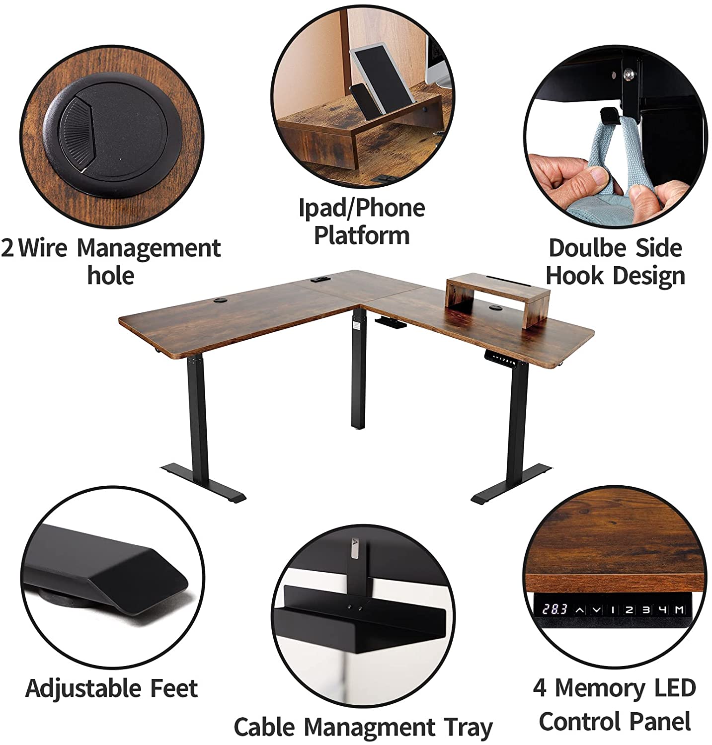 UNICOO Dual Motor Standing Desk Frame - 3 Stage Adjustable Base With Memory Keypad