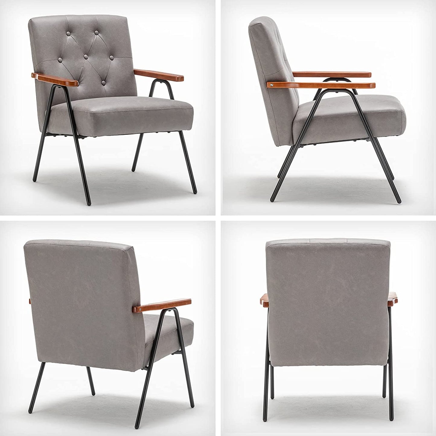 UNICOO - Modern Accent Chairs, Mid-Century Armchair Living Room Chairs Leisure Chair with Metal Legs Reception Side Chairs (ZKL-222K)