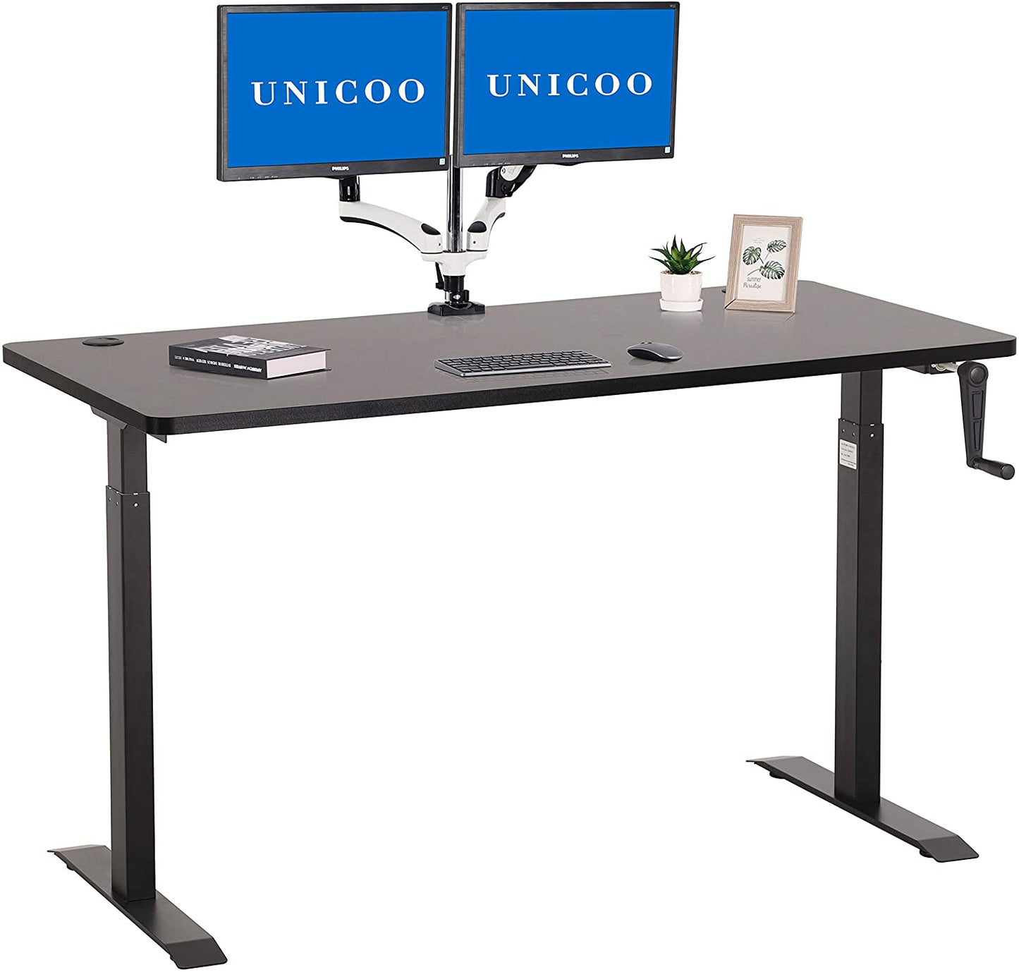 UNICOO – Premium Quality 55.12 x 27.6 Inch Crank Height Adjustable Standing Desk, Sit to Stand up Desk, Home Office Computer Table (55IN-Crank)