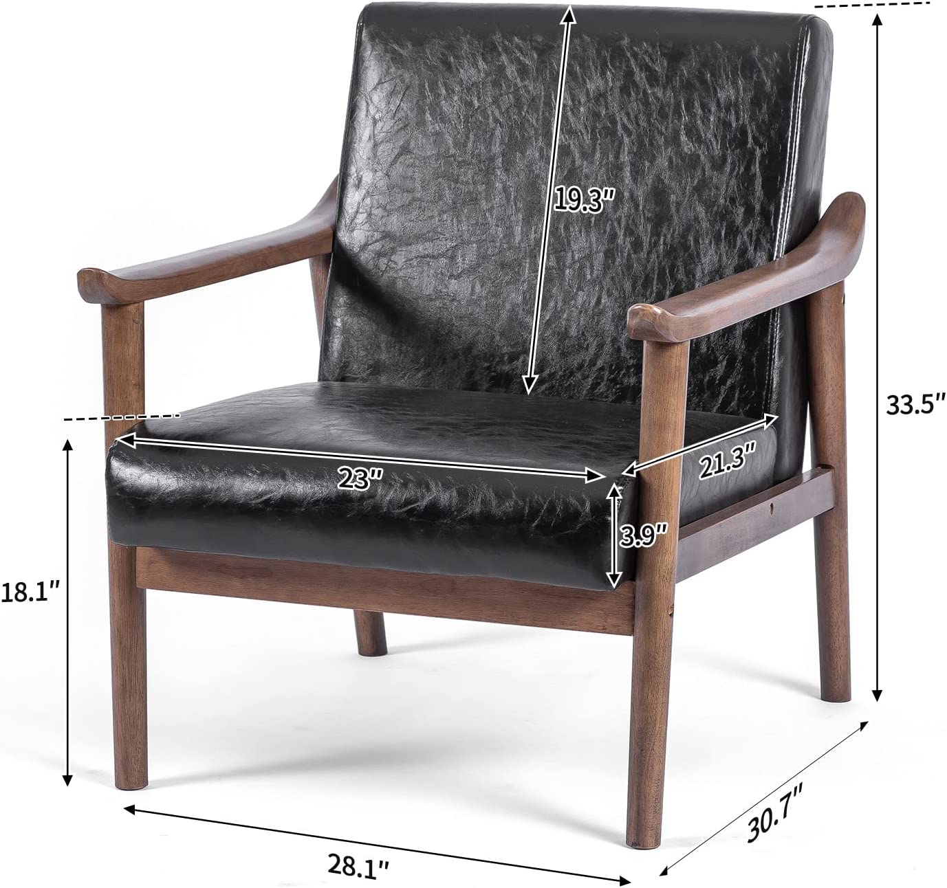 UNICOO - PU Leather Accent Chair Armchair with Solid Wood Frame. Mid Century Modern Reading Arm Chair Sofa Chairs for Living Room Bedroom (U2120)