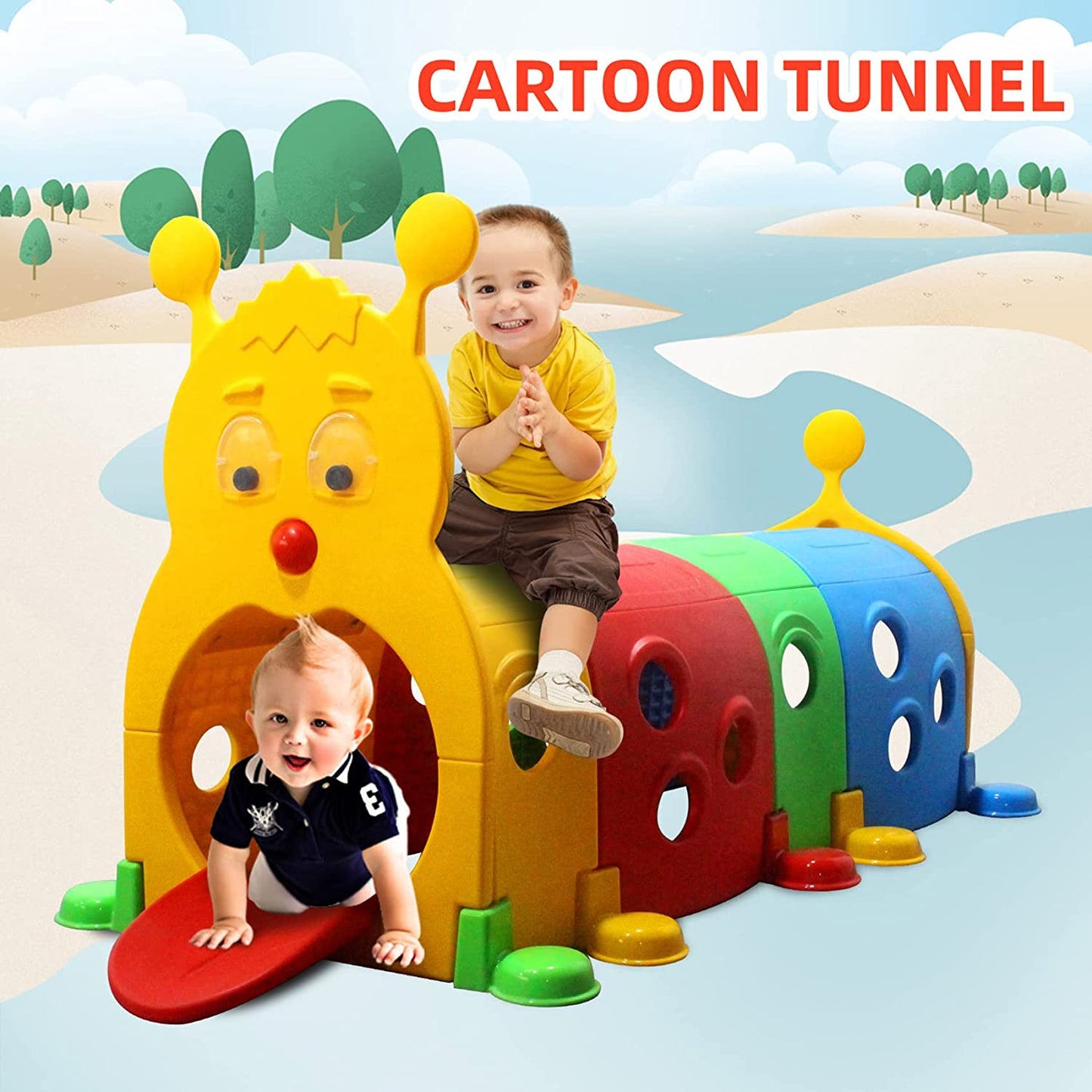 UNICOO - Caterpillar Tunnel for Kids Climb-N-Crawl Toy Indoor & Outdoor Toddler Play Structure 4 Sections