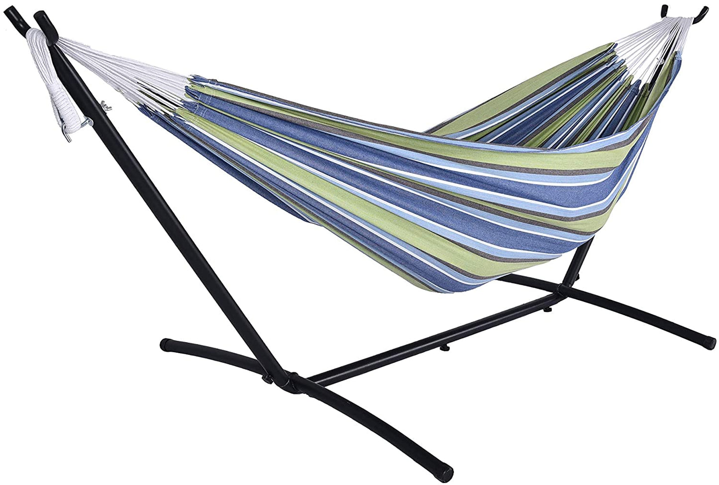 UNICOO- 2-Person Adjustable Indoor Outdoor Double Hammock Bed W/Carrying Bag, Steel Stand, 450 Pounds Capacity