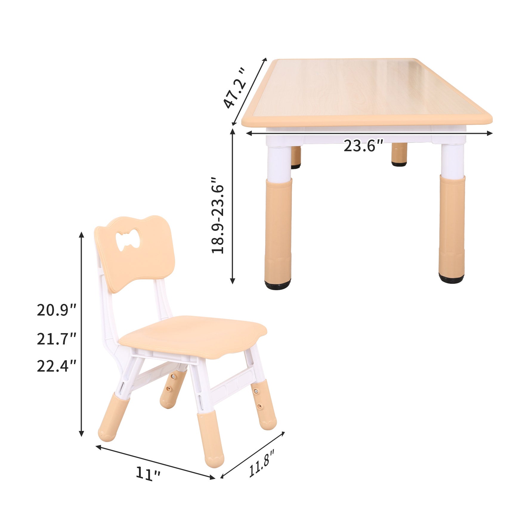 Childrens table and chairs clearance dimensions