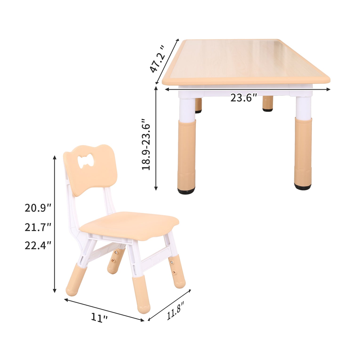 UNICOO - Kids Study Table and Chairs Set, Height Adjustable Plastic Children Art Desk with 4 Seats, Kids Multi Activity Table Set Kids Table 5 Piece Set - BY-120