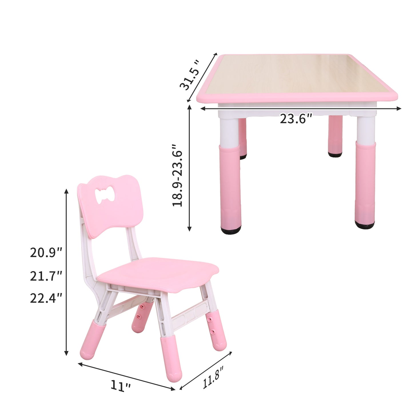 UNICOO - Kids Study Table and Chairs Set, Height Adjustable Plastic Children Art Desk with 2 Seats, Kids Multi Activity Table Set BY-60