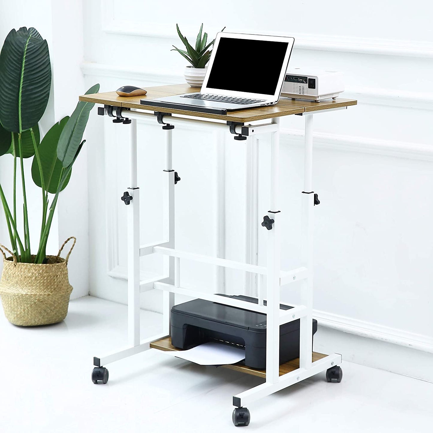 UNICOO- Rolling Laptop Cart, Height Adjustable Sit Stand Workstation, Mobile Standing Desk, Rolling Presentation Cart, Computer Workstation (U101)