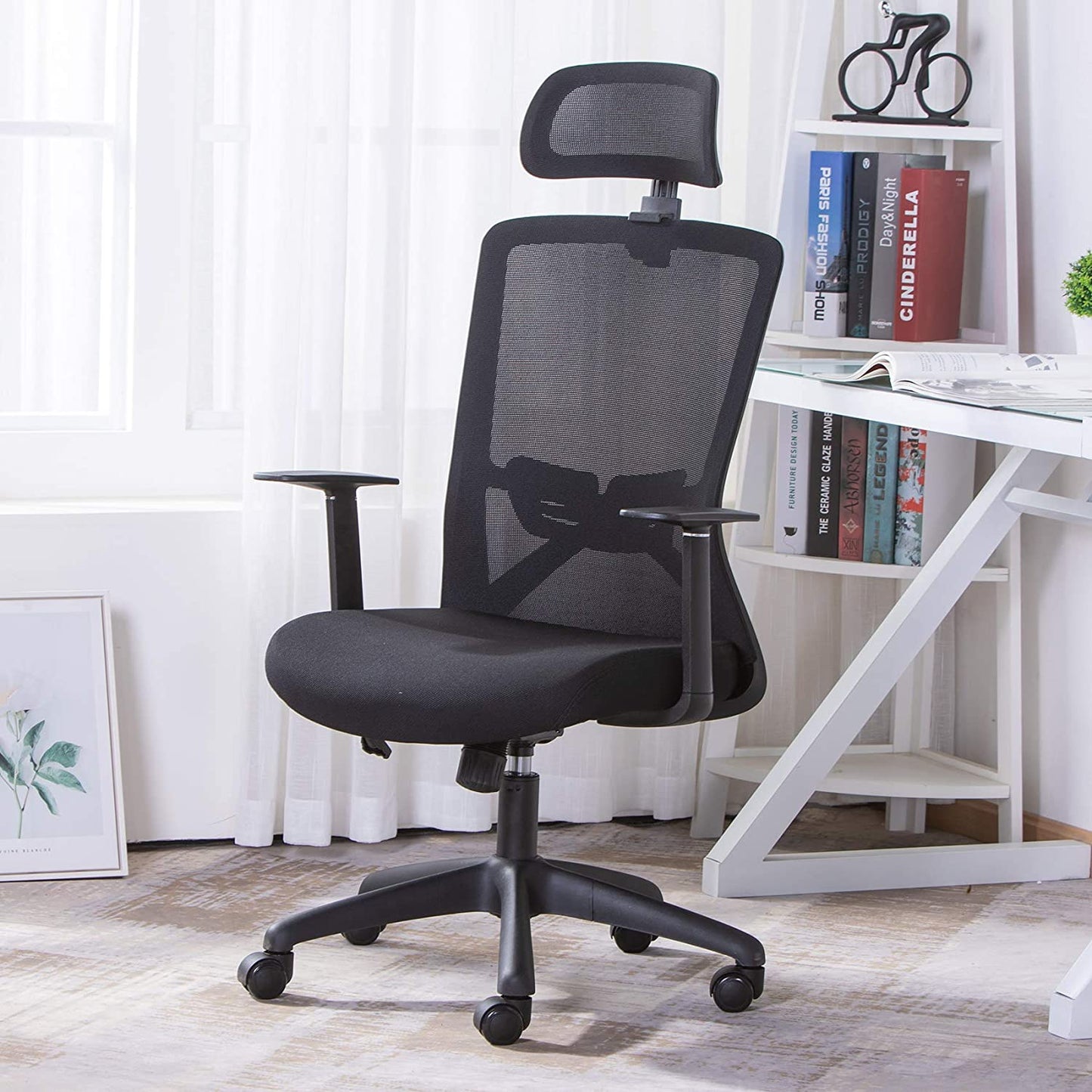 UNICOO - Home Office Chair Ergonomic Desk Chair High-Back Mesh Computer Chair Lumbar Support Comfortable Executive Adjustable Rolling Swivel Task Chair with Armrests (W-215C - Black)