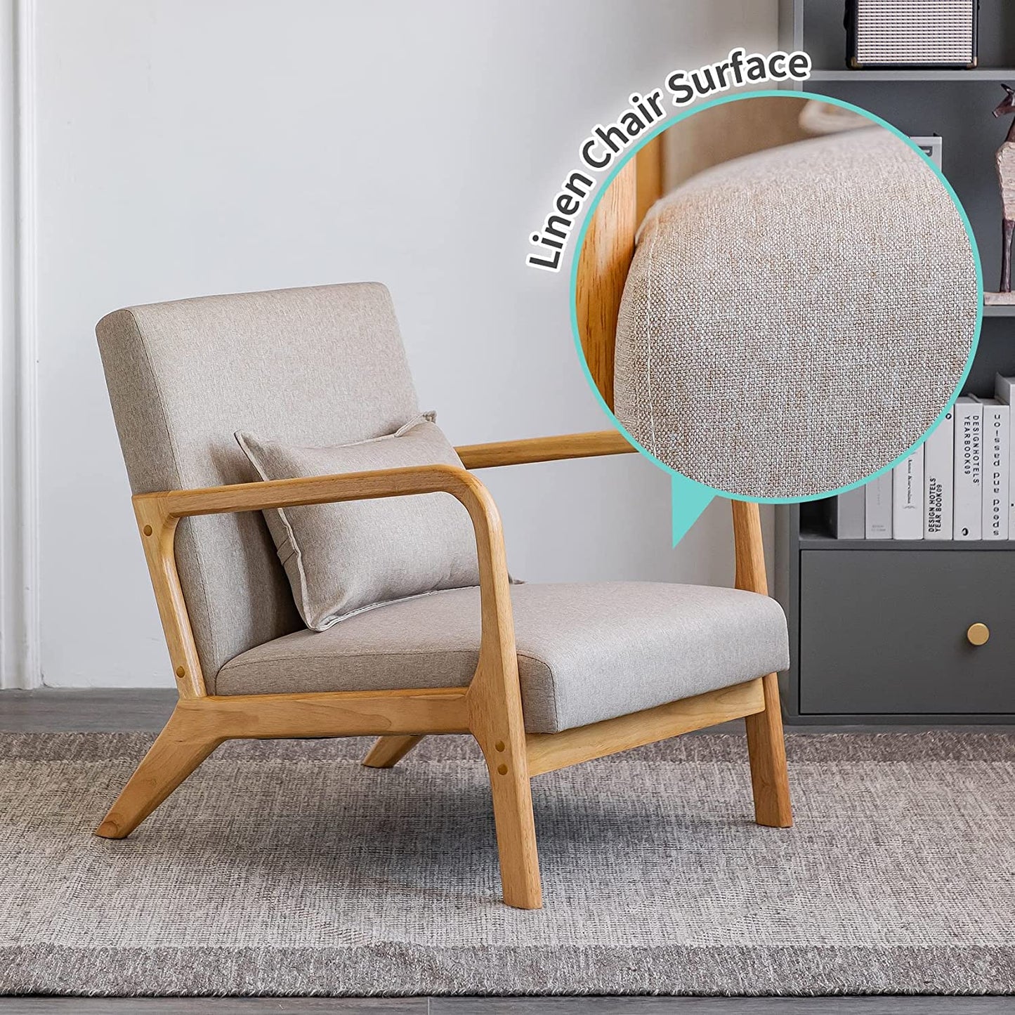 UNICOO - Mid-Century Modern Accent Chair, Fabric Reading Armchair, Easy Assembly, Lounge Chair for Living Room Bedroom (U1801)