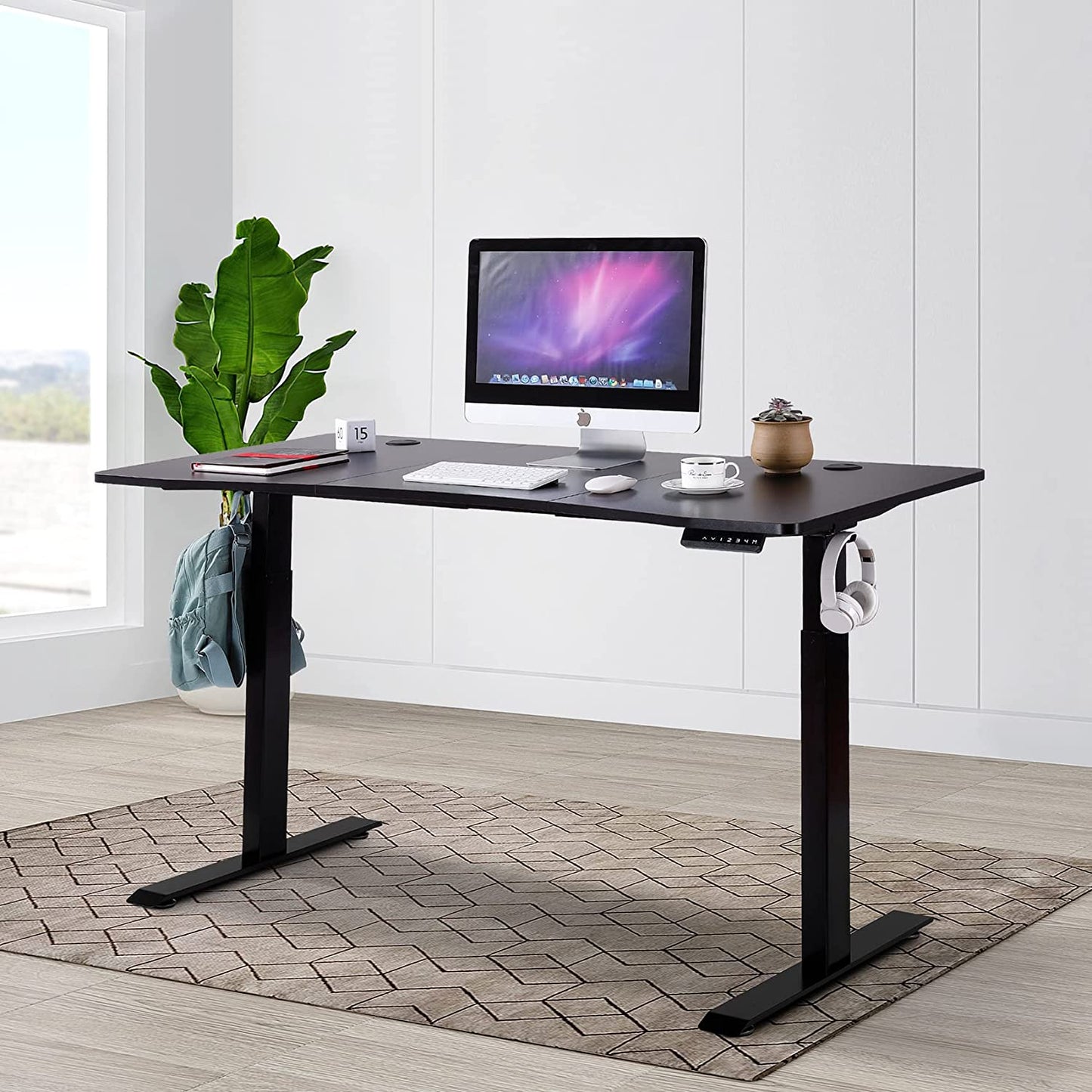 UNICOO - Dual Motor Electric Height Adjustable Standing Desk 59"x29.5" Inches, Home Office Computer Desk, Gaming Desk, with USB Charging and Hooks (XOT-D59)