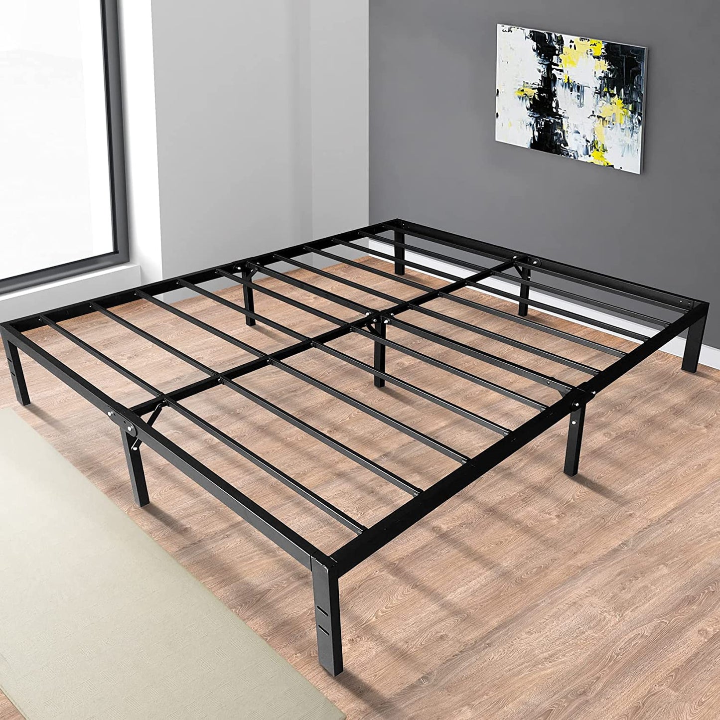 UNICOO - Metal Platform Bed Frame Heavy Duty Steel Slat/ Anti-Slip Support/ Easy Assembly/ Mattress Foundation/ Bed Frame/ Noise Free/ No Box Spring Needed