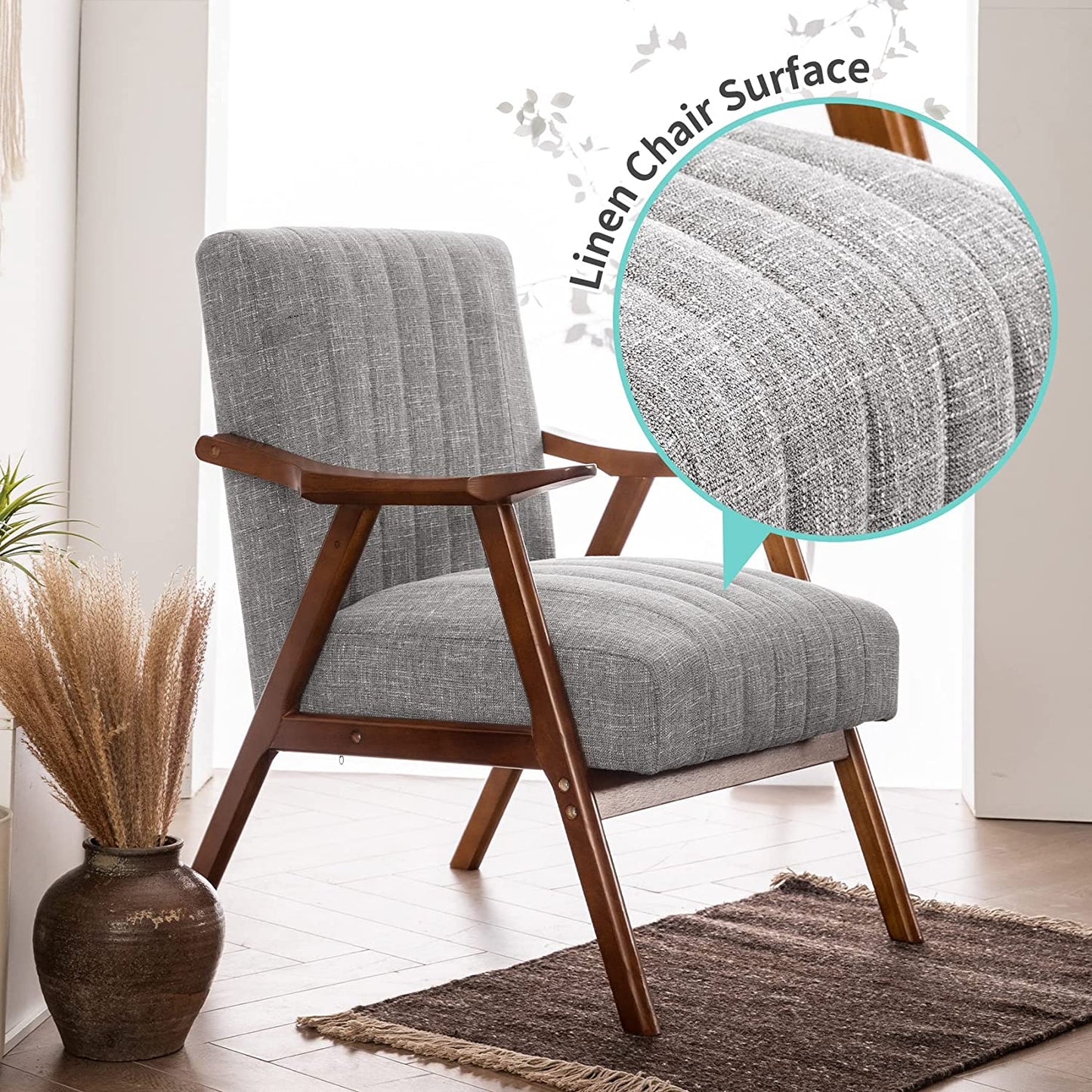 UNICOO - Mid-Century Modern Accent Chair, Fabric Reading Armchair, Easy Assembly, Lounge Chair for Living Room Bedroom (U207)