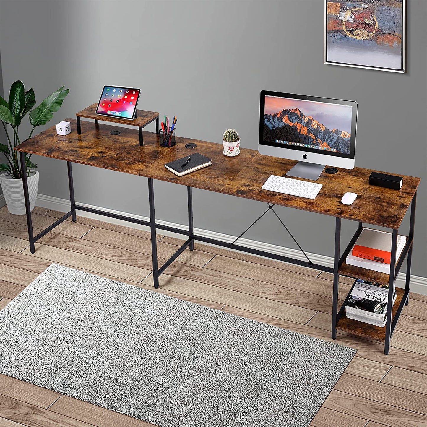 UNICOO - L Shaped Computer Desk, Modern Corner Computer Desks with CPU Stand Adjustable Shelves for Home Office Study Writing Gaming Wooden Table Workstation (SYK-03-L)