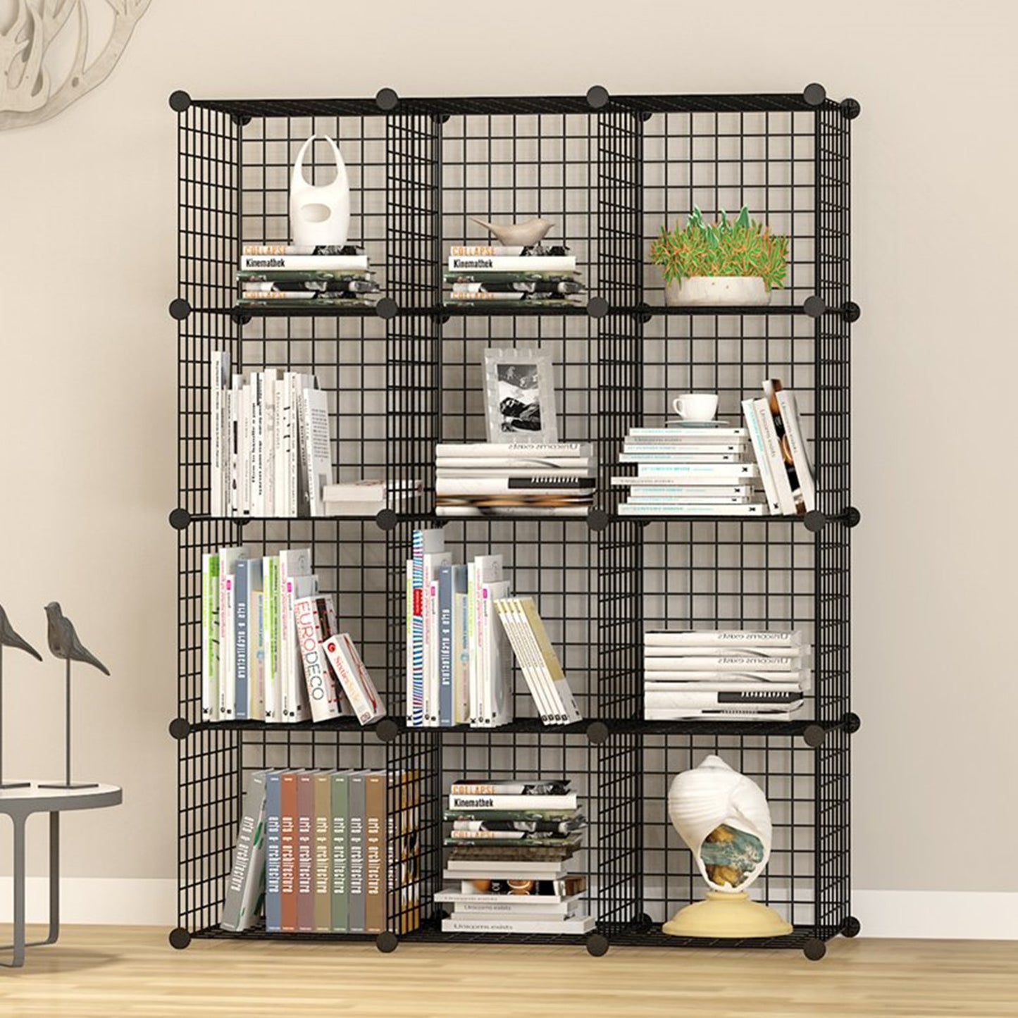 UNICOO - Multi Use DIY 12 Cube Wire Grid Organizer, Bookcase