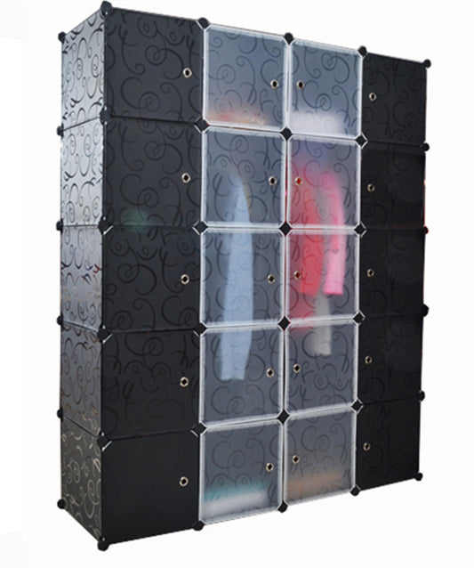 Unicoo - Multi Use DIY Plastic 20 Cube Organizer (Black with Black + White Door)
