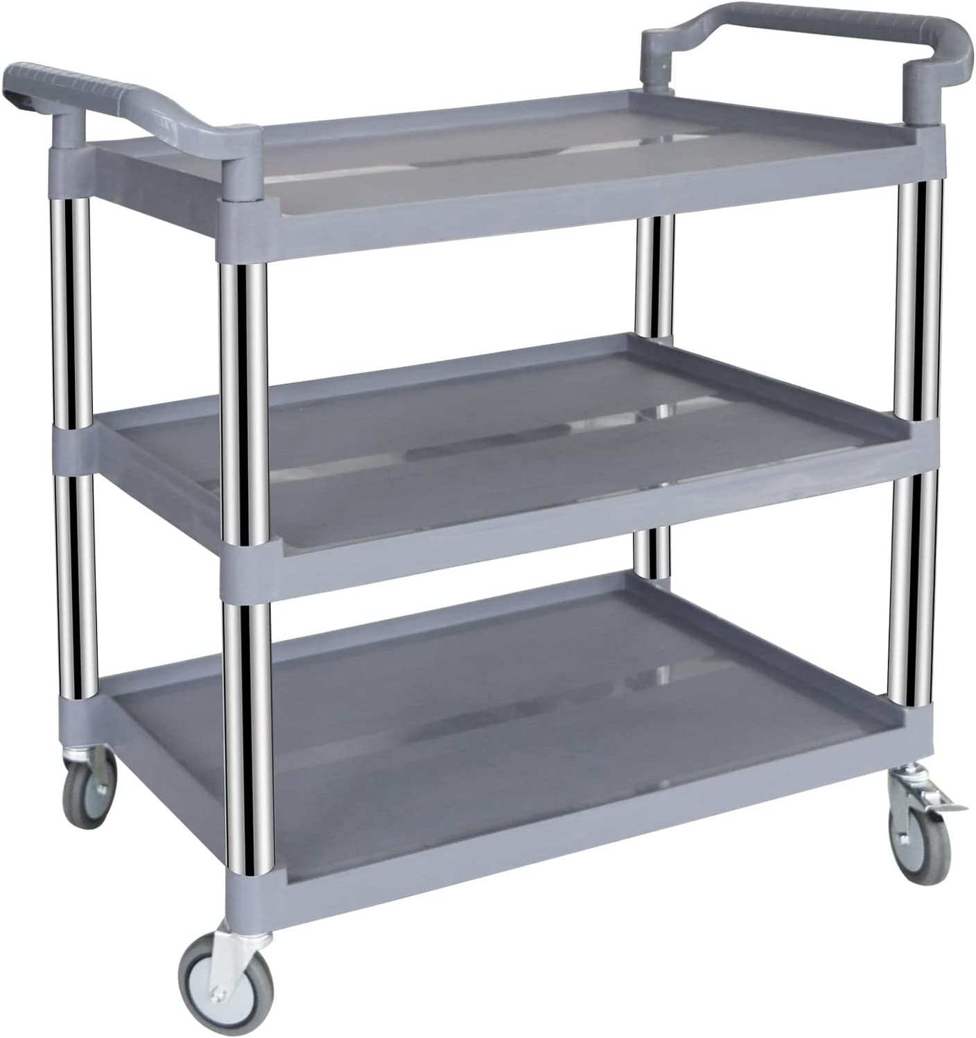 UNICOO Plastic Heavy Duty Utility Cart-550 Pound, 3-Tier Service Cart, Restaurant Cart with Wheels Lockable 41X19.5X 39 inches - Large Size